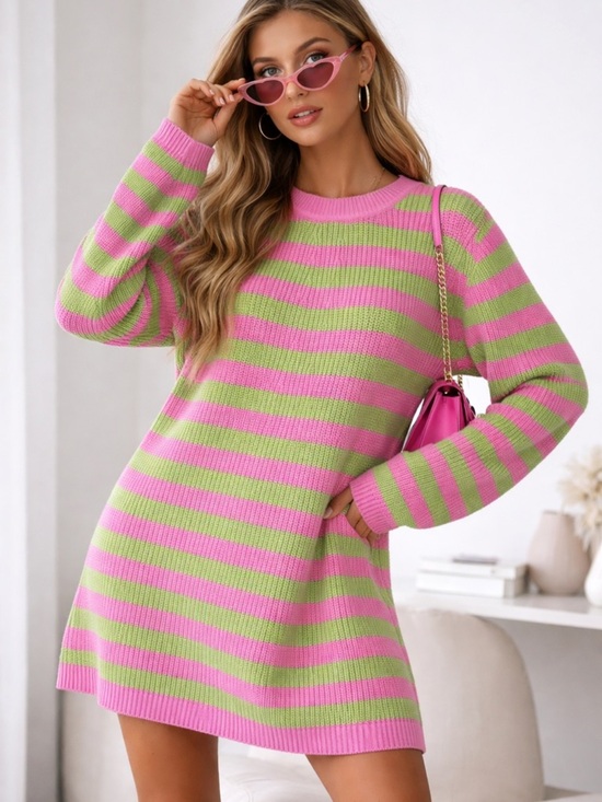Victor Glemaud Dresses & Skirts - Victor Glemaud Pink & Green Striped Knit Mini Dress